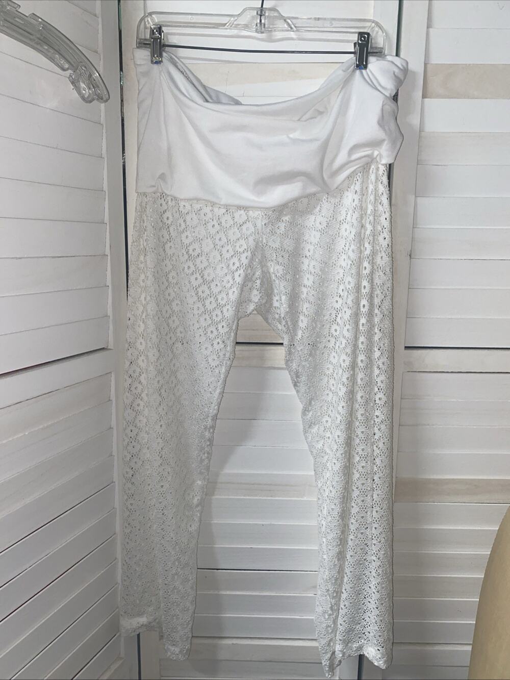 Catalina Pool Pants Sz XL Wide Leg Crochet White Swim Cover Up Open Knit
